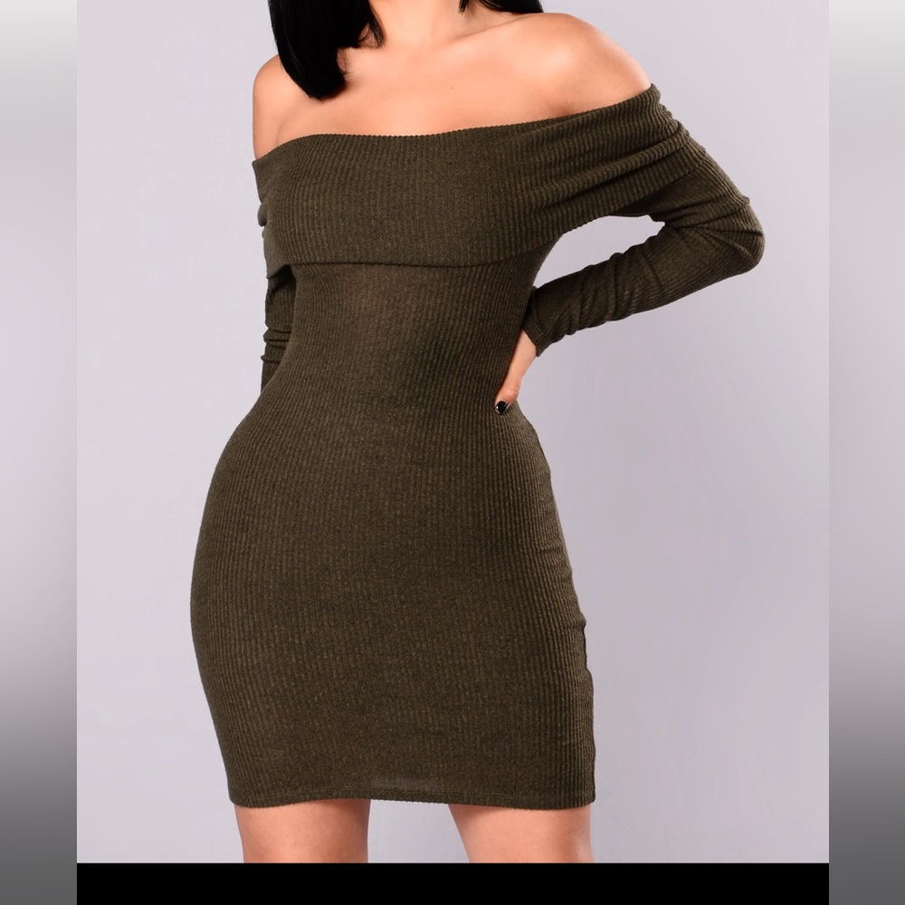 Olive off the shoulder Fashion Nova mini dress NWOT